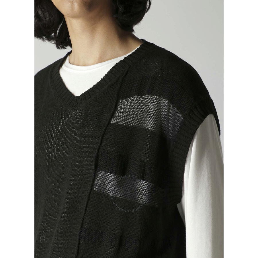 Yohji Yamamoto 7G Switch Border Switch V-Neck Vest, Brand Size 3 (Medium) - 5