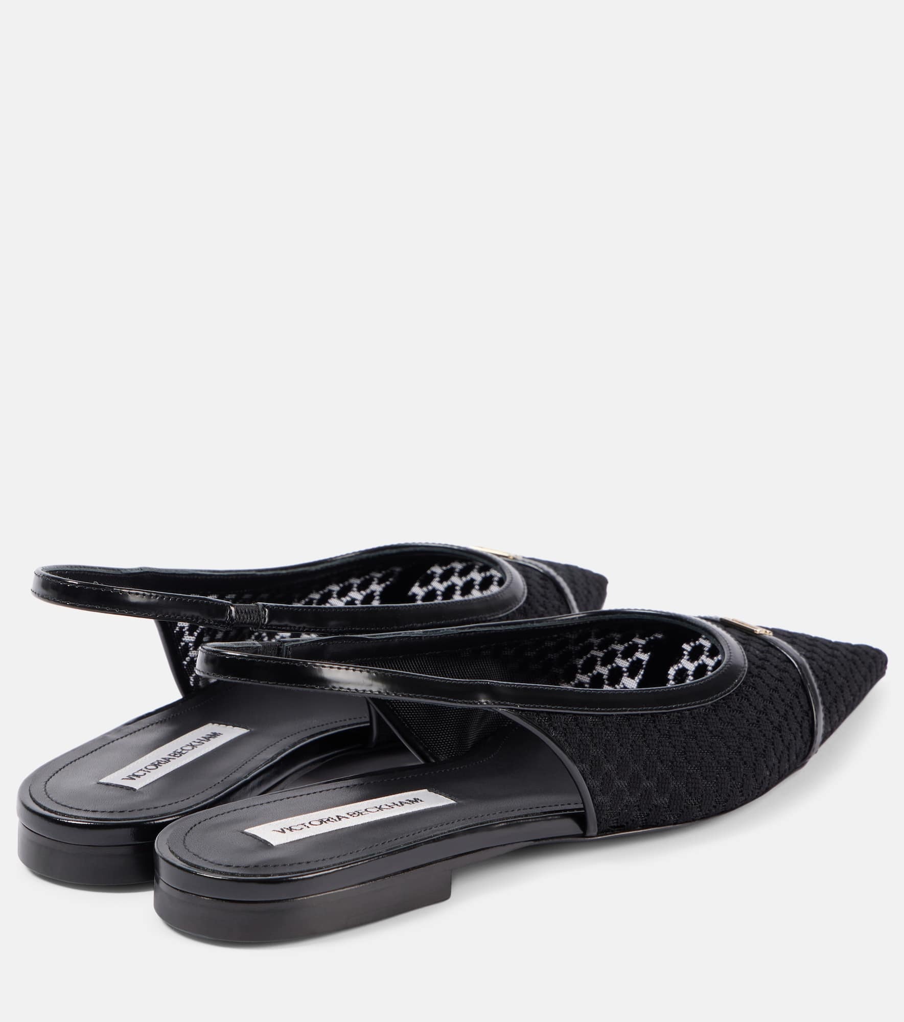 Leather-trimmed mesh slingback flats - 2