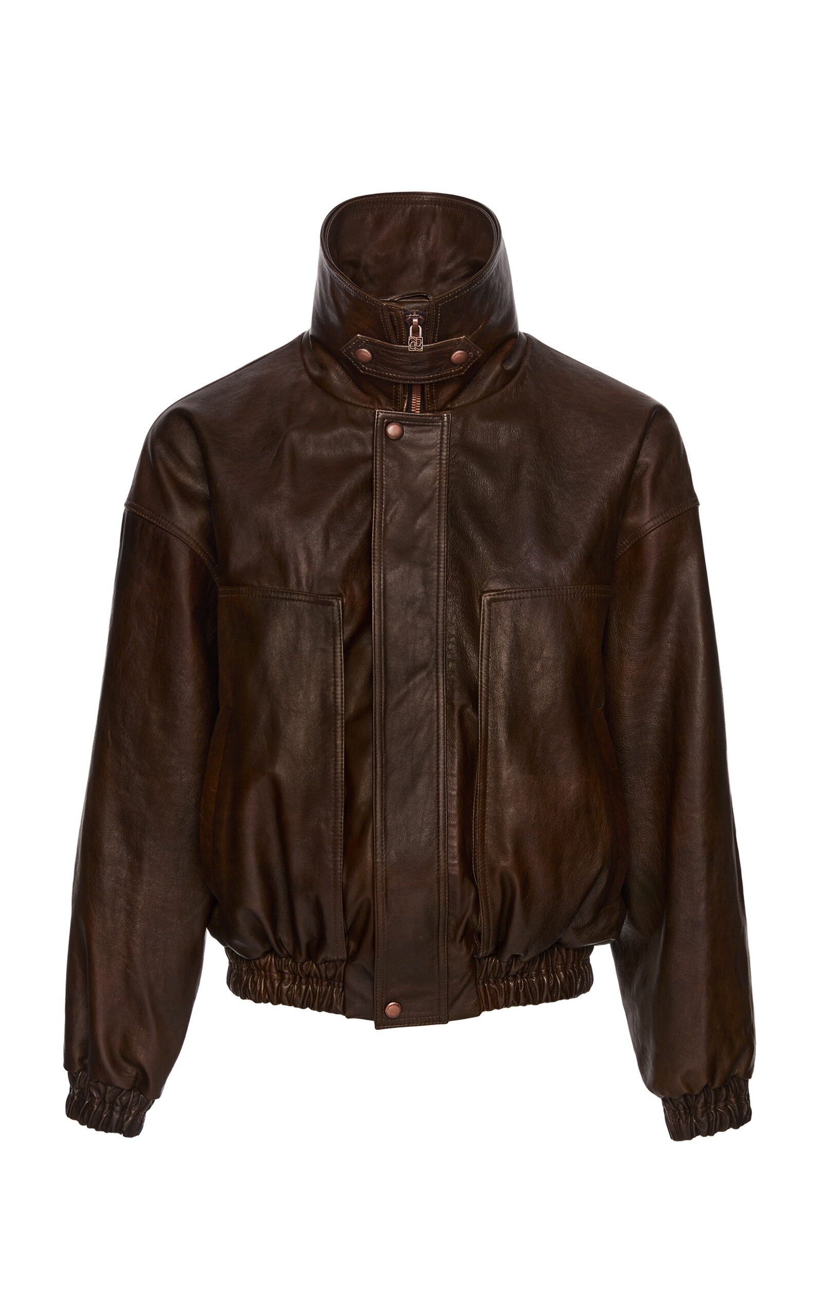 Oversized High Neck Leather Jacket brown - 1