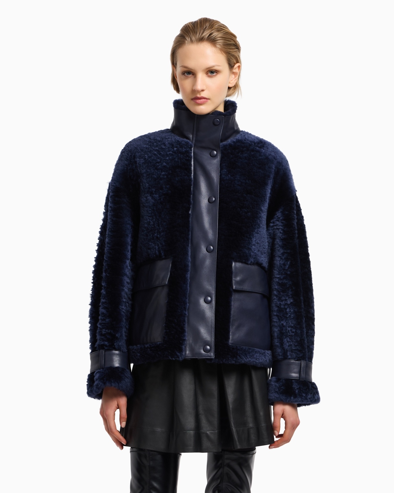 LAMB SHEARLING SHEEPSKIN WITH NAPPA-LEATHER DETAILS - 4