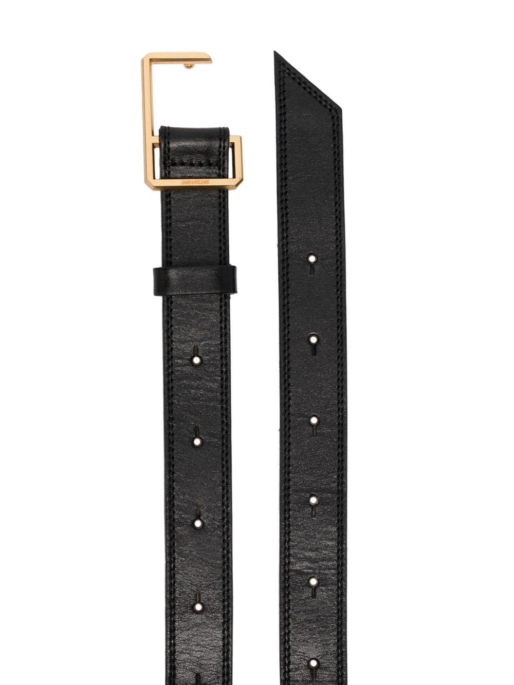 engraved-logo buckle leather belt - 2