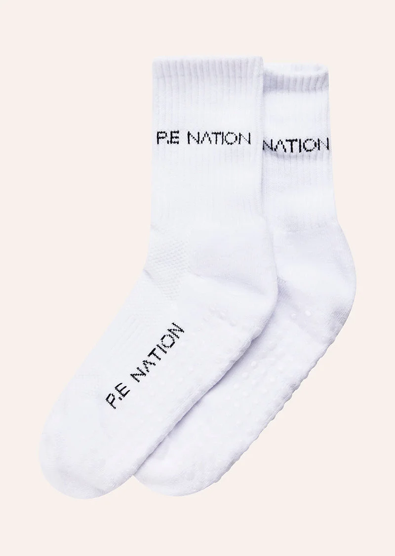 SIGNATURE GRIP CREW SOCK IN WHITE & BLACK - 1