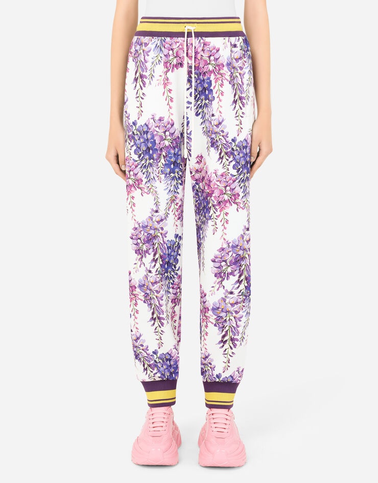 Jersey jogging pants with wisteria print - 1