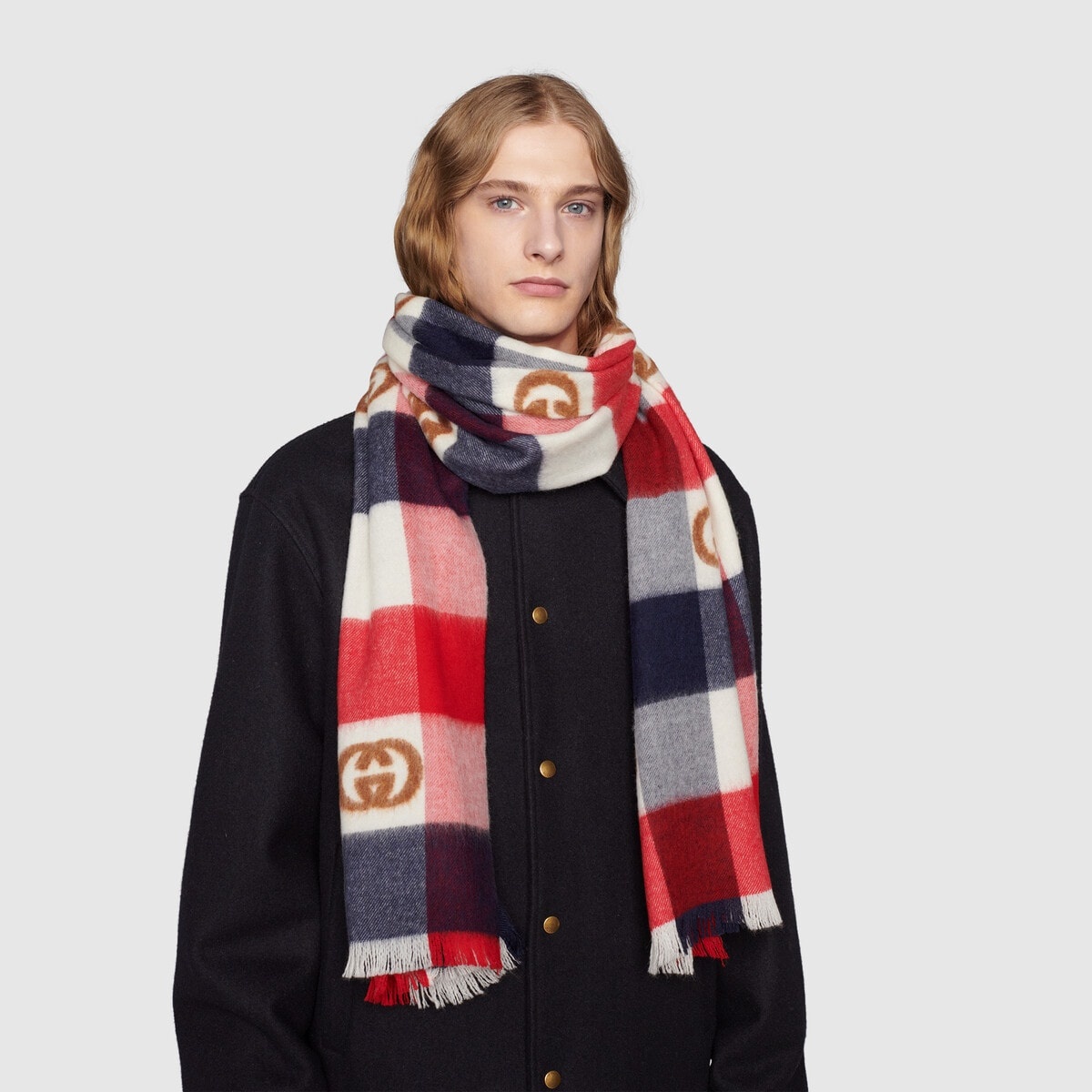 Interlocking G check wool scarf - 3