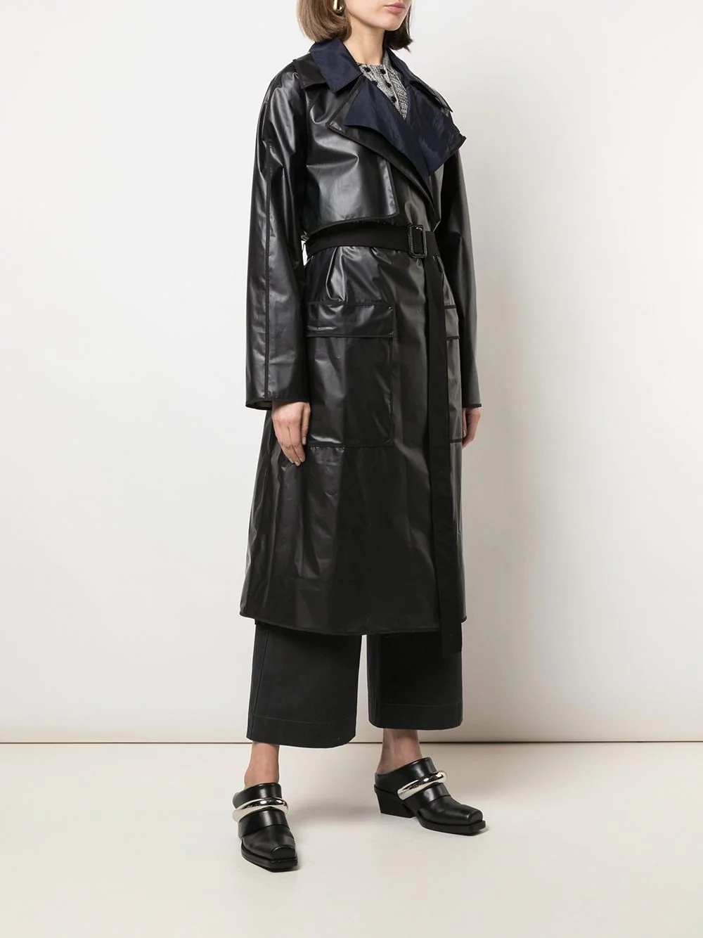 layered belted raincoat - 3