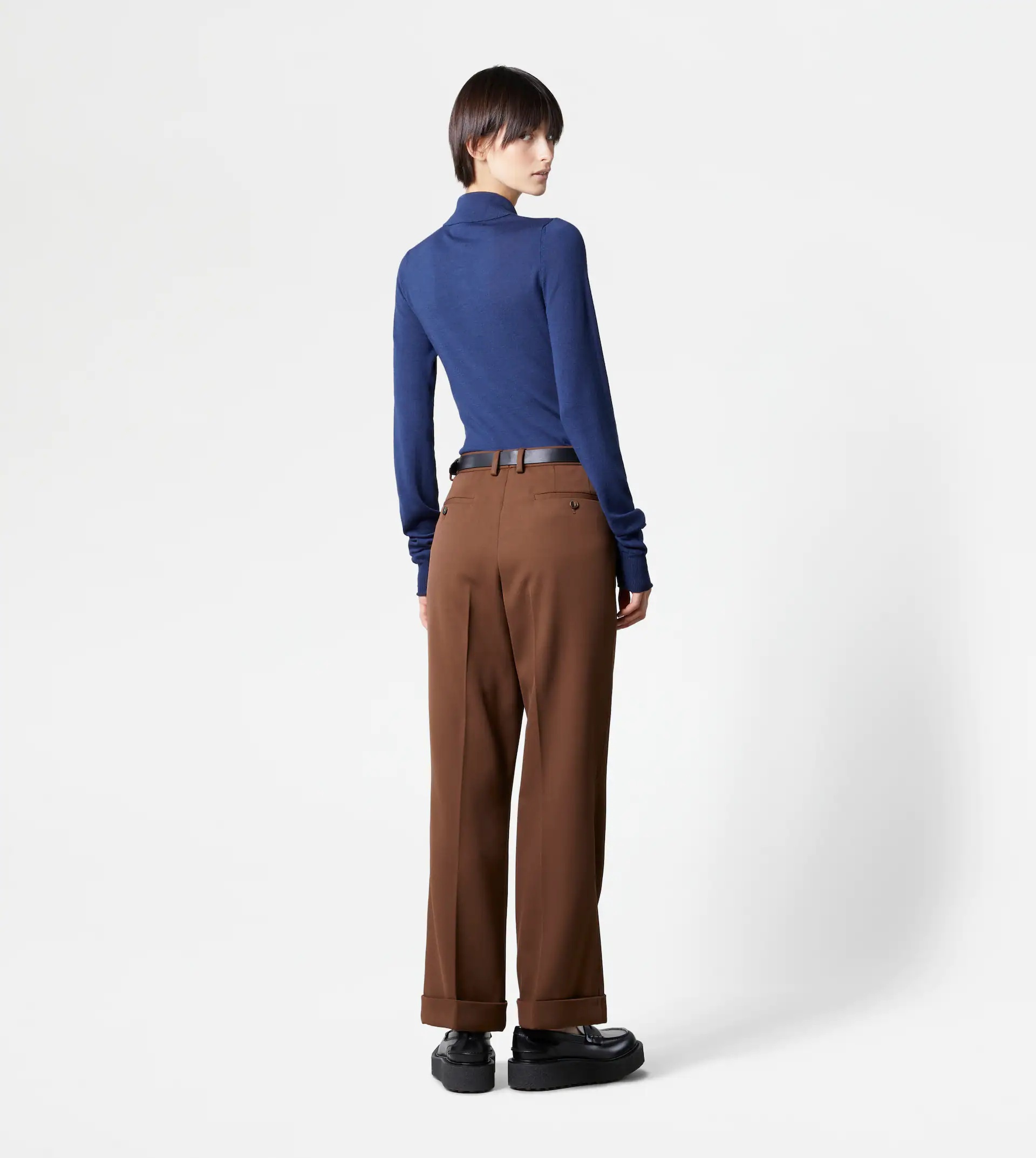 FLARE TROUSERS IN WOOL - BROWN - 3