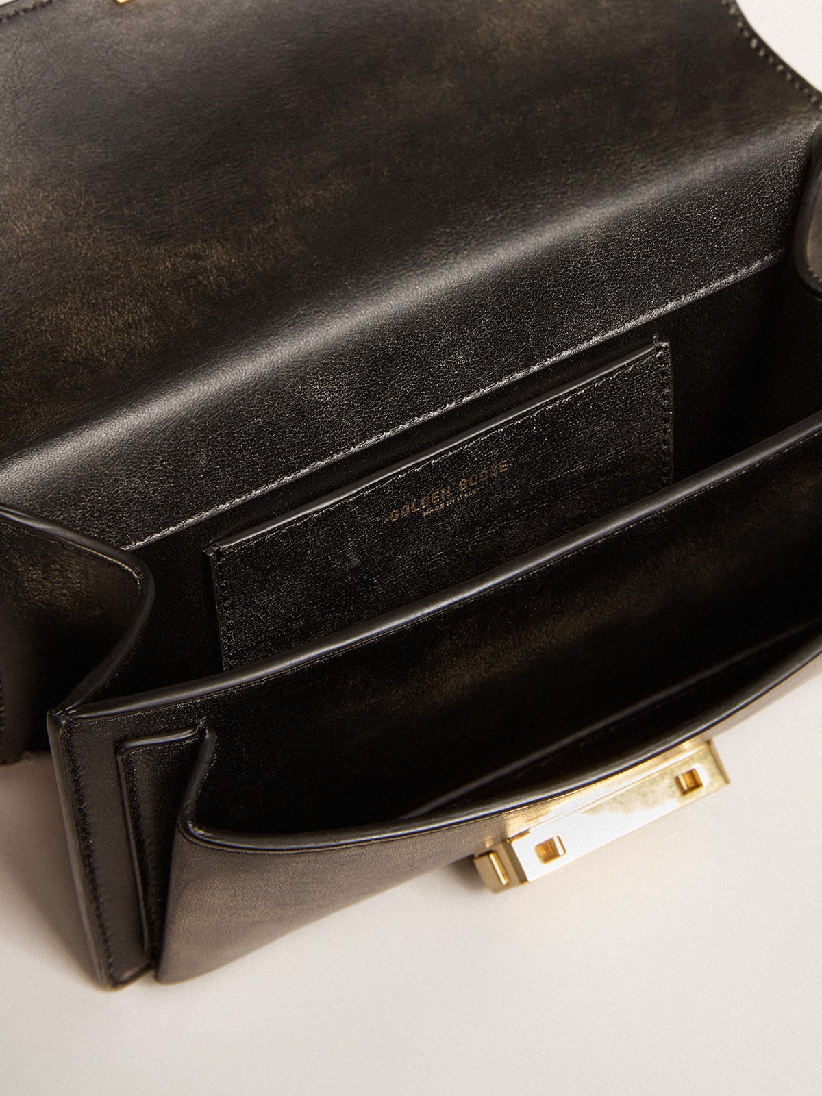 Small Venezia Bag in black distressed leather with gold details - 7
