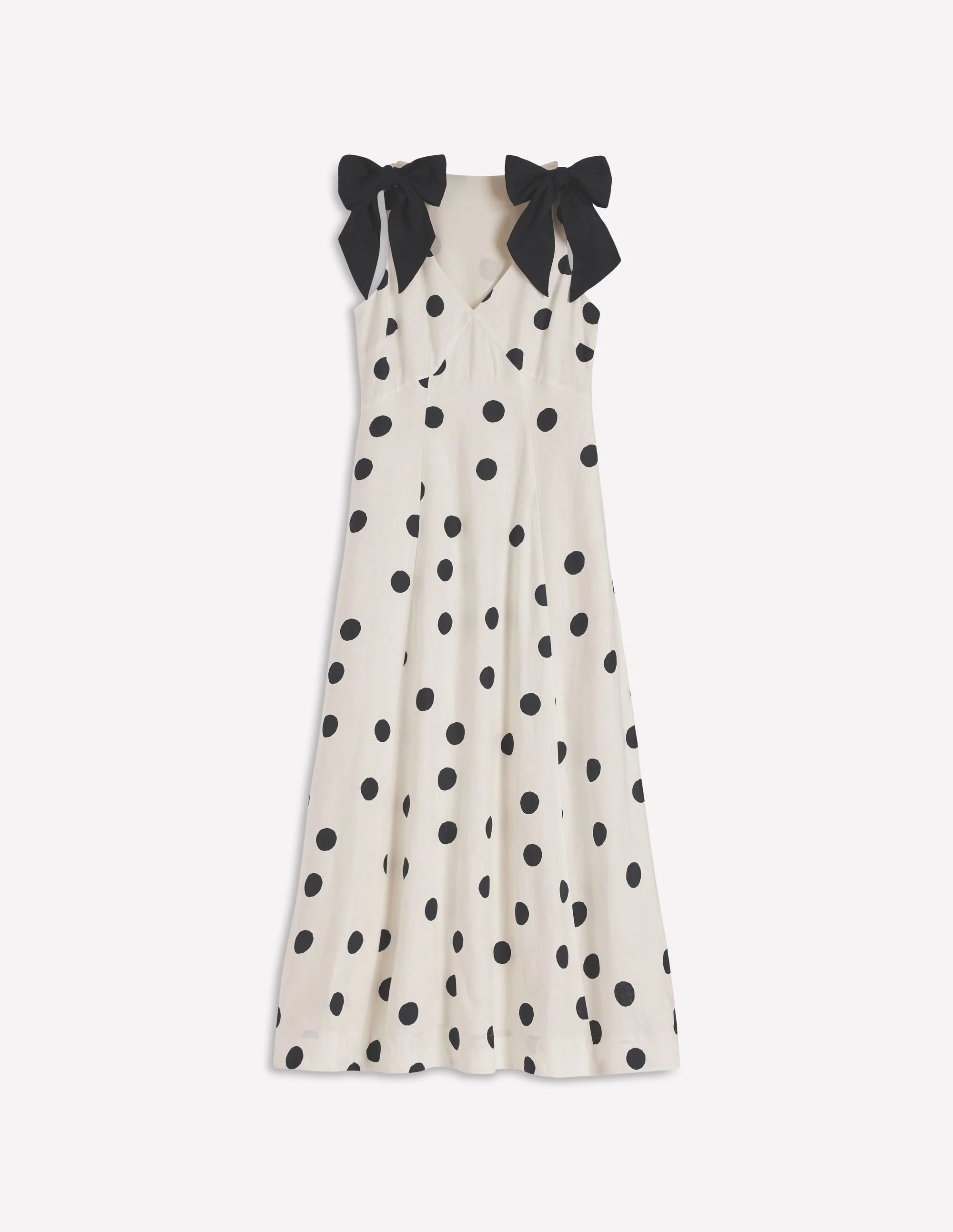 Bow Detail Empire Dress-Ivory Painted Dot Spaced - 1