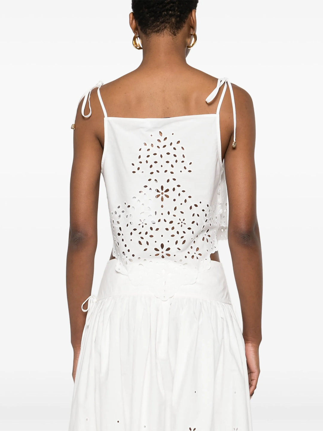 White Cotton Embroidered Top - 4