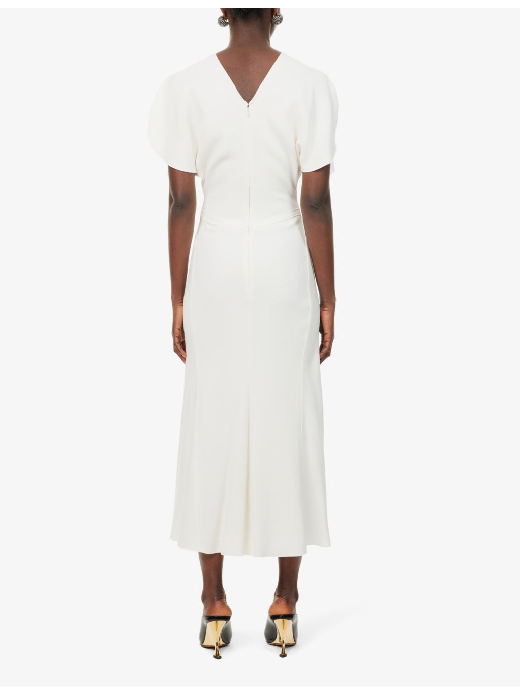 Gathered ruffle-sleeve woven midi dress - 4