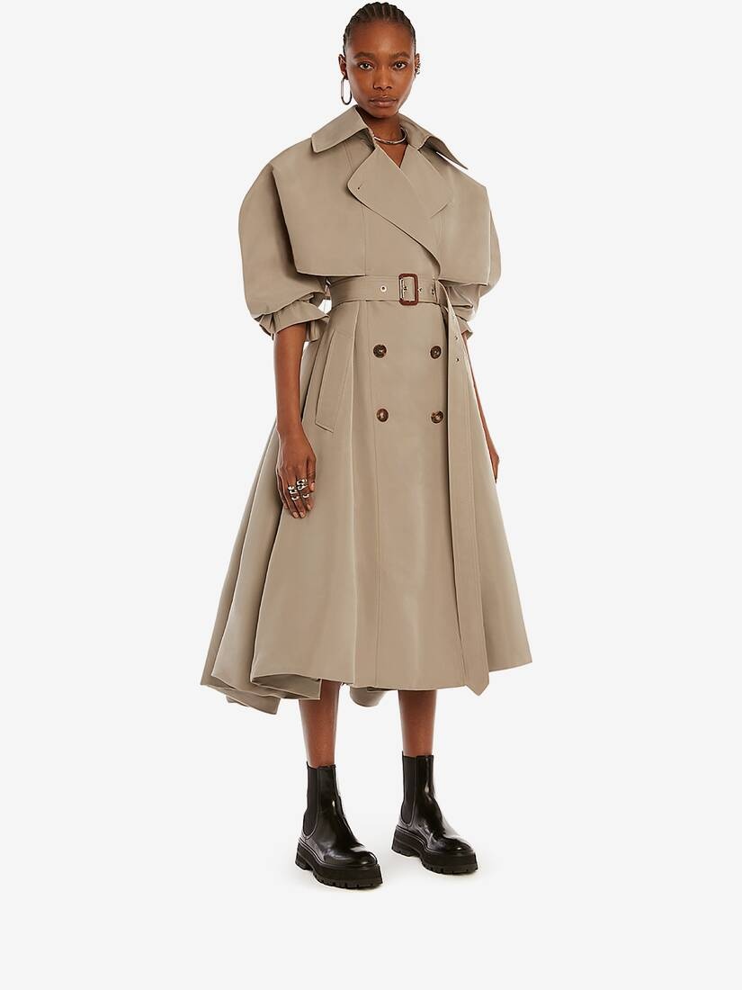Polyfaille Parachute Trench Coat in Stone - 3
