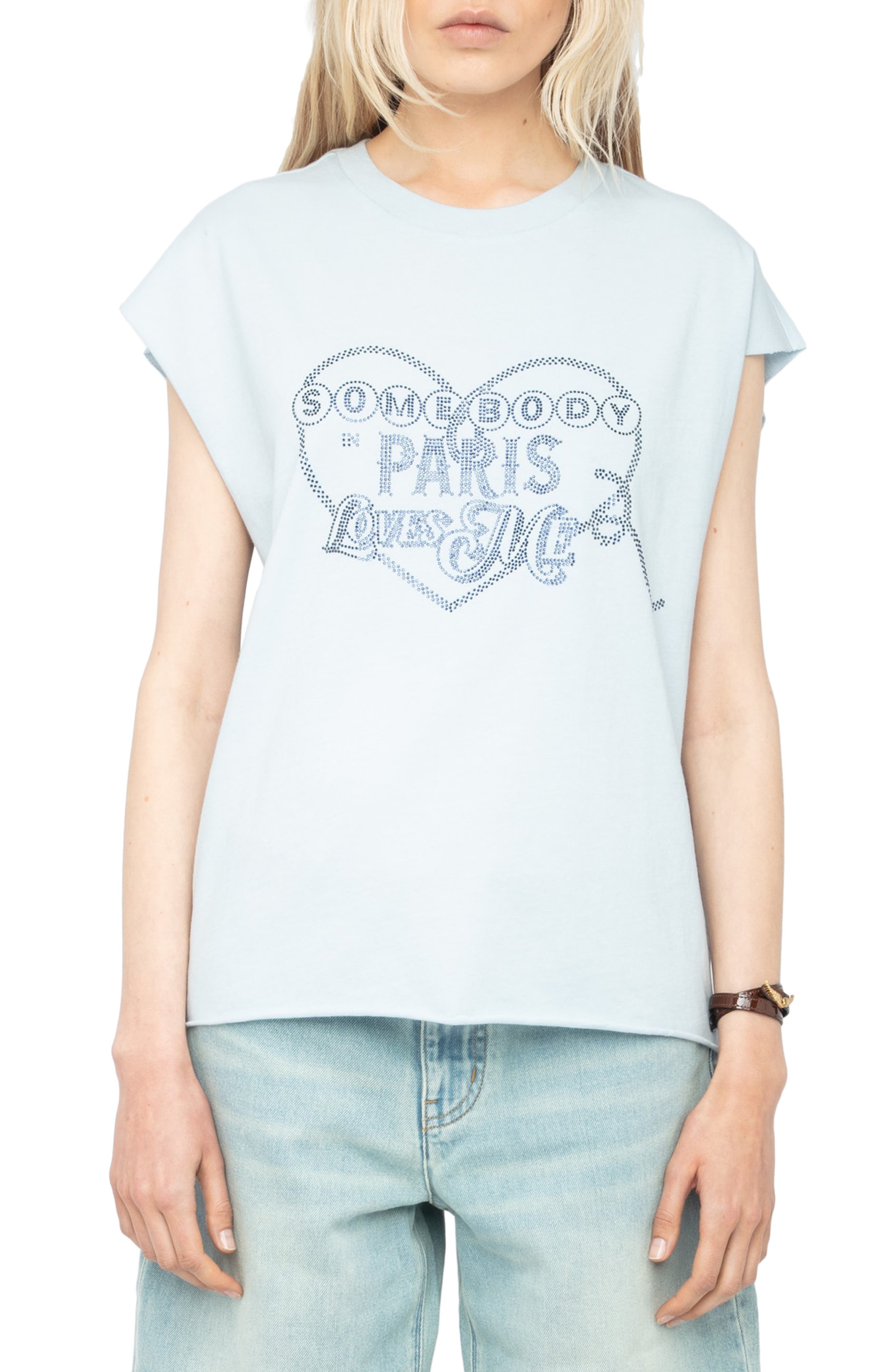 Zadig & Voltaire Somebody Loves Me Rhinestone Cotton Graphic T-Shirt in Cloud at Nordstrom - 1