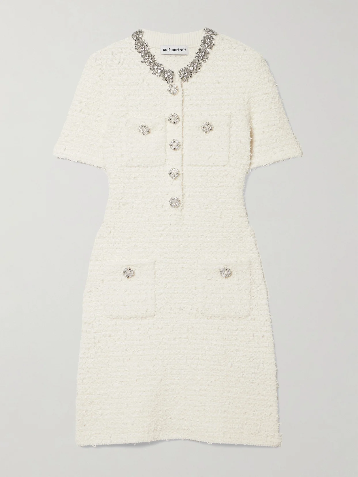 Crystal-embellished Cotton-blend Bouclé Mini Dress - 1