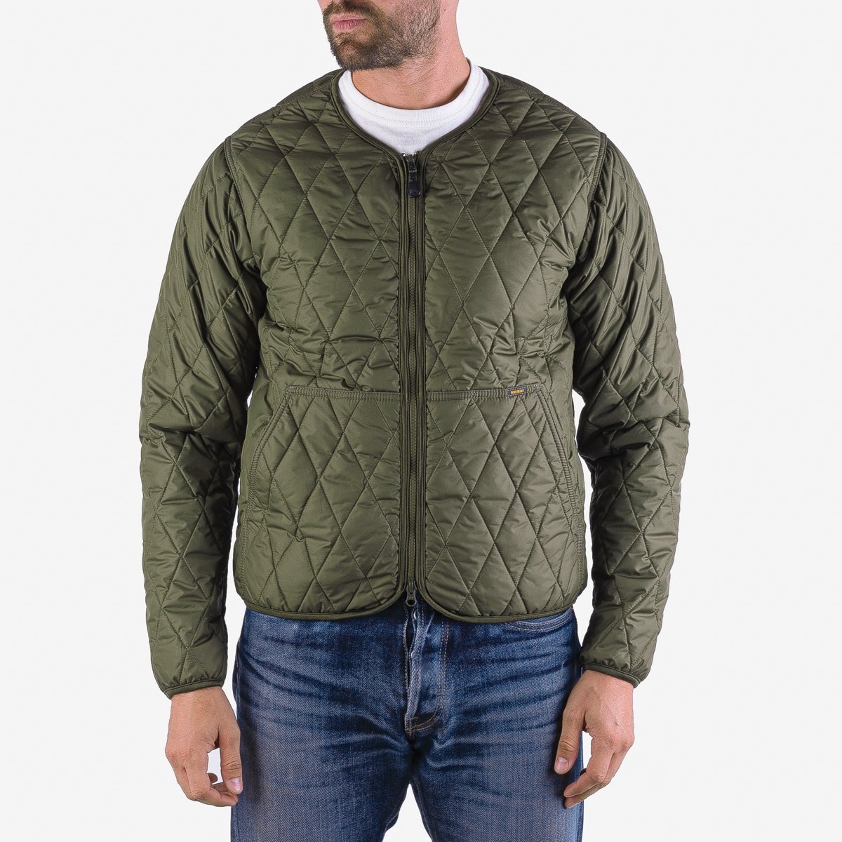 IHJ-118-OLV Collarless Lightweight Quilted Jacket - Olive - 2