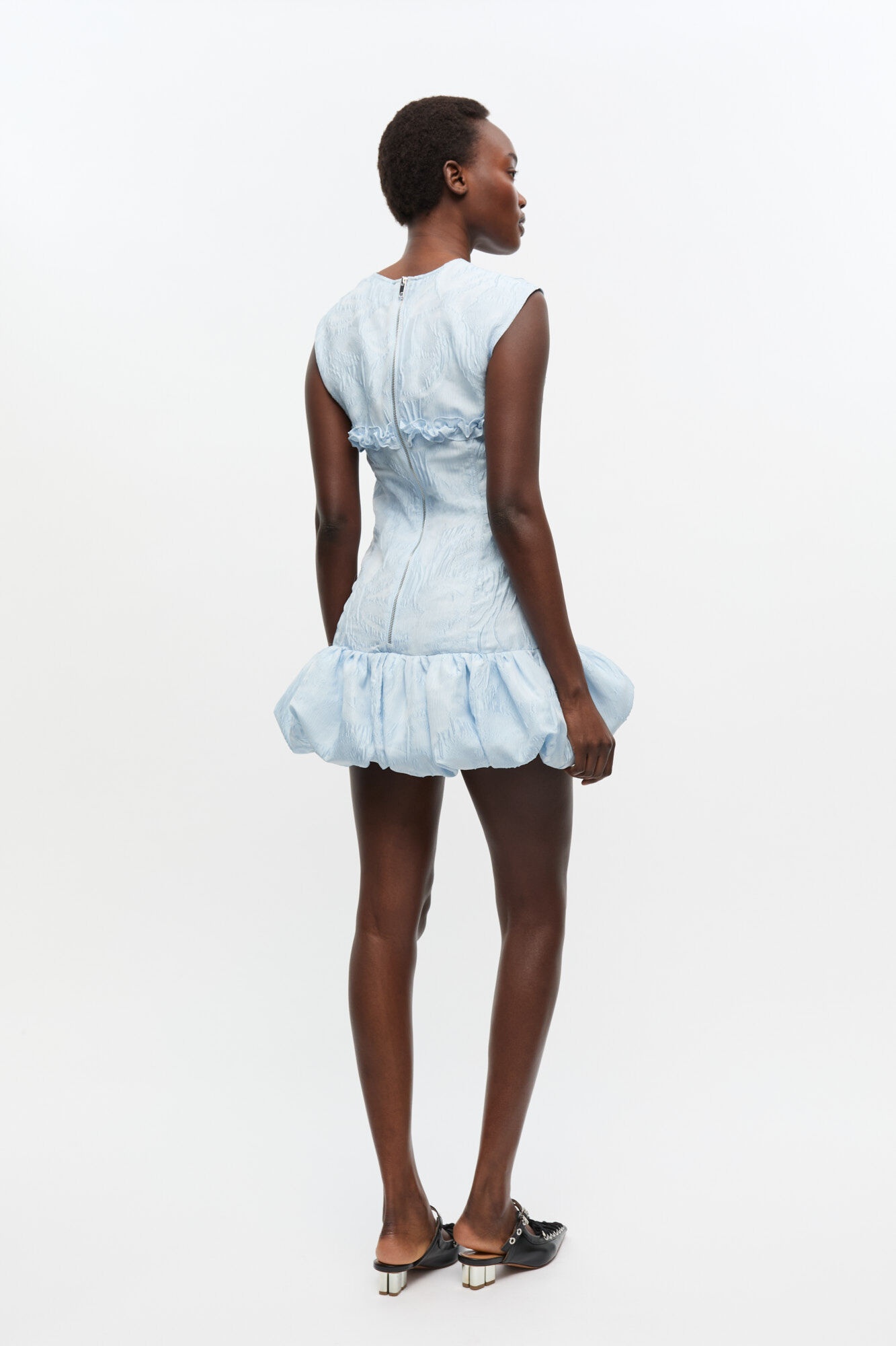 BLUE TEXTURED CLOQUE CORSET MINI DRESS - 3
