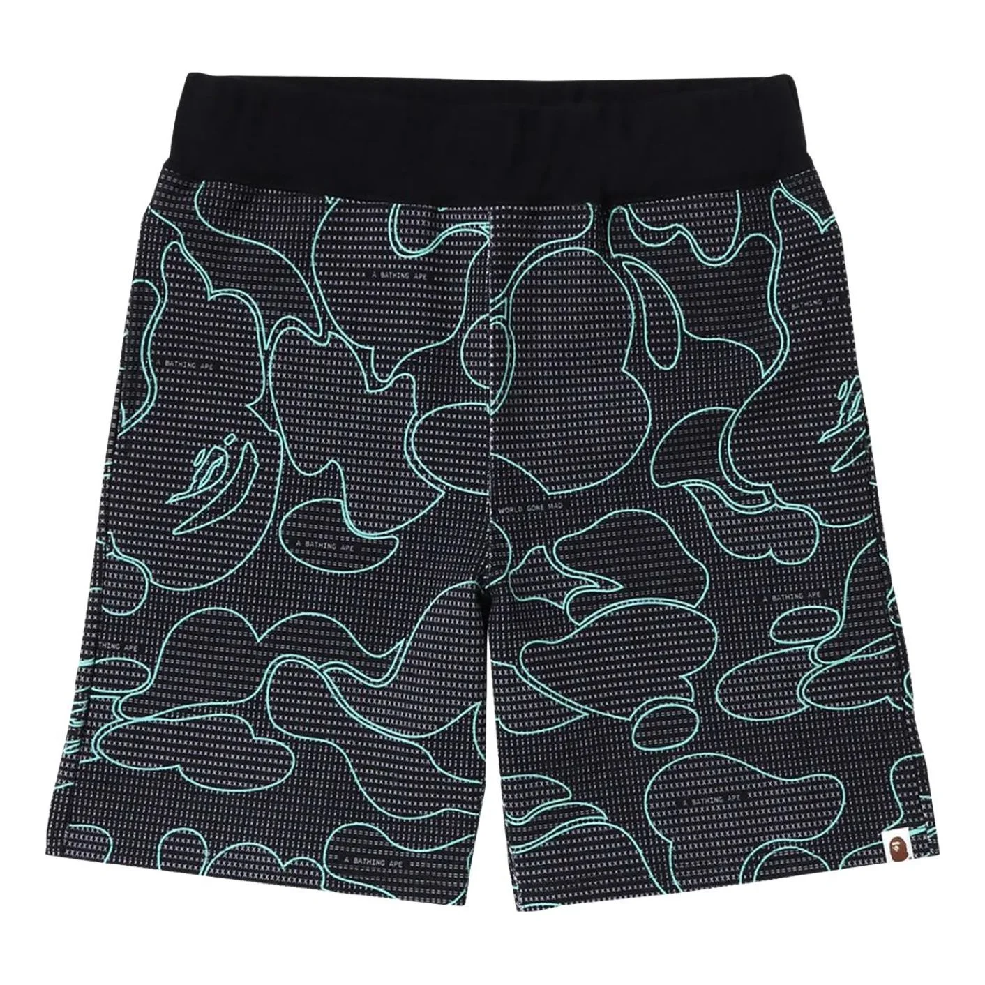 A Bathing Ape Text Code Camo Sweat Shorts 'Black' 1I30-153-009-BLK - 1