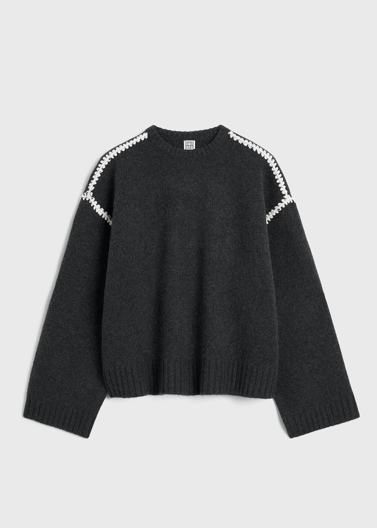 Embroidered wool cashmere knit grey melange - 1