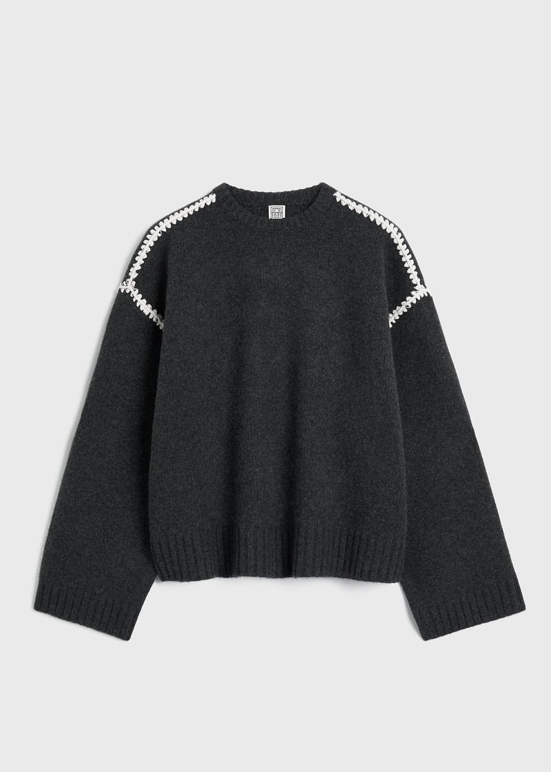 Embroidered wool cashmere knit grey melange 1