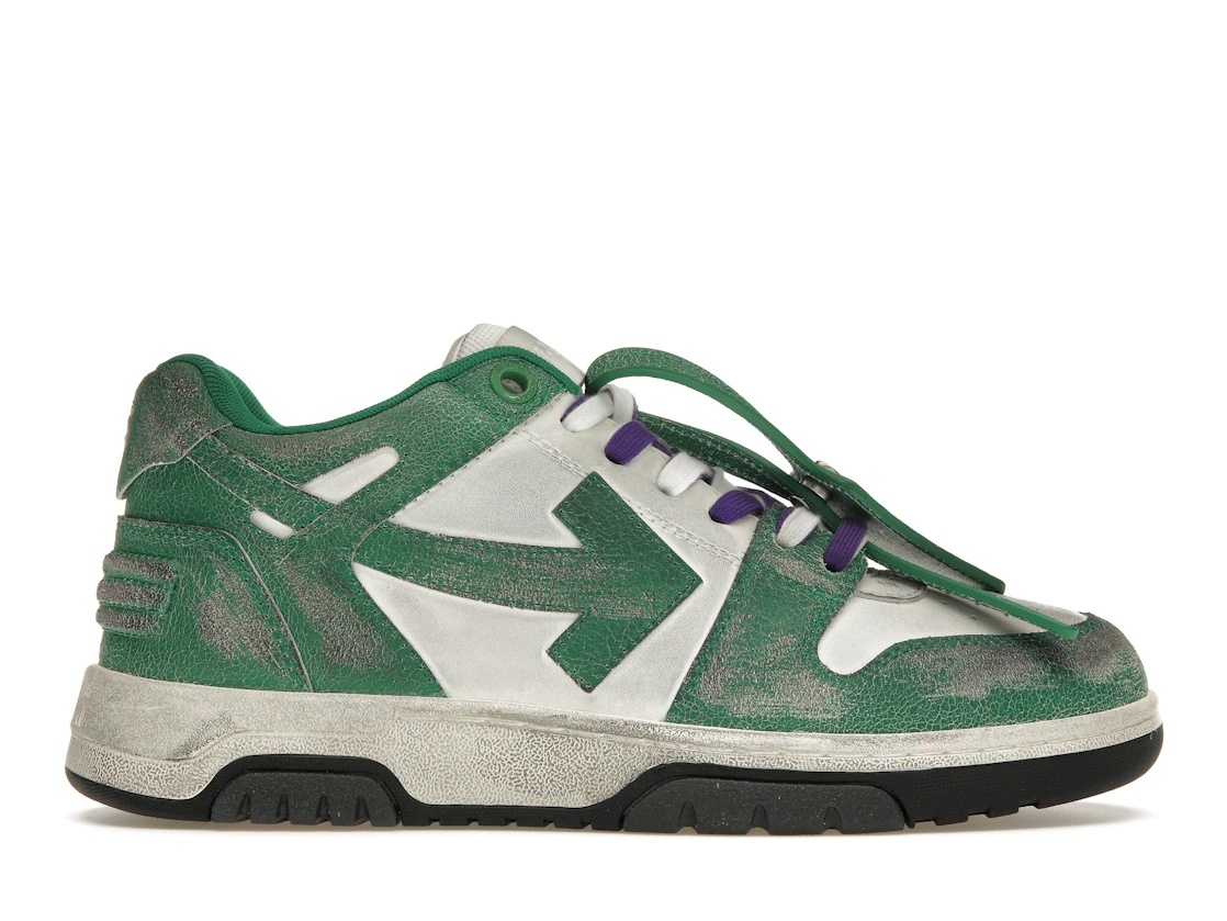 OFF-WHITE Out Of Office OOO Low Tops Green White Vintage Distressed Leather - 1