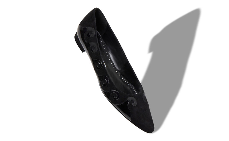 Manolo Blahnik Black Suede Swirl Detail Flat Pumps outlook