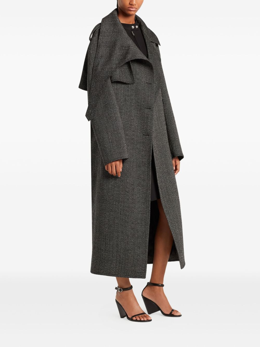 asymmetric-collar long coat - 3