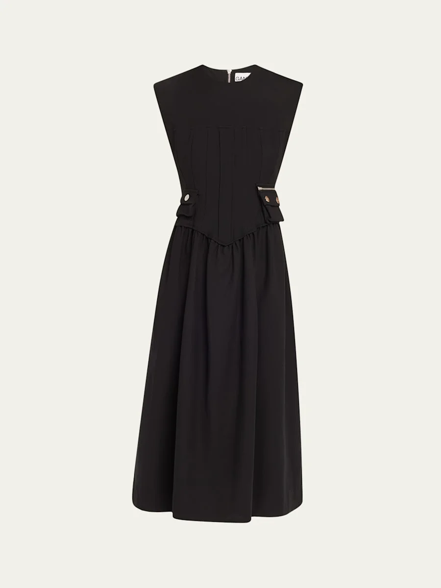 Heavy Cotton Tailored Corset Midi Dress - 1