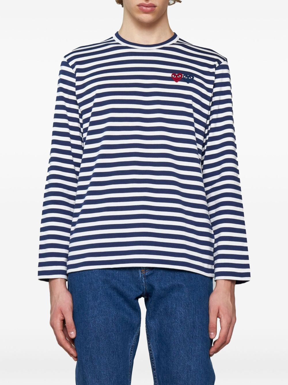 heart-patch striped cotton T-shirt - 3