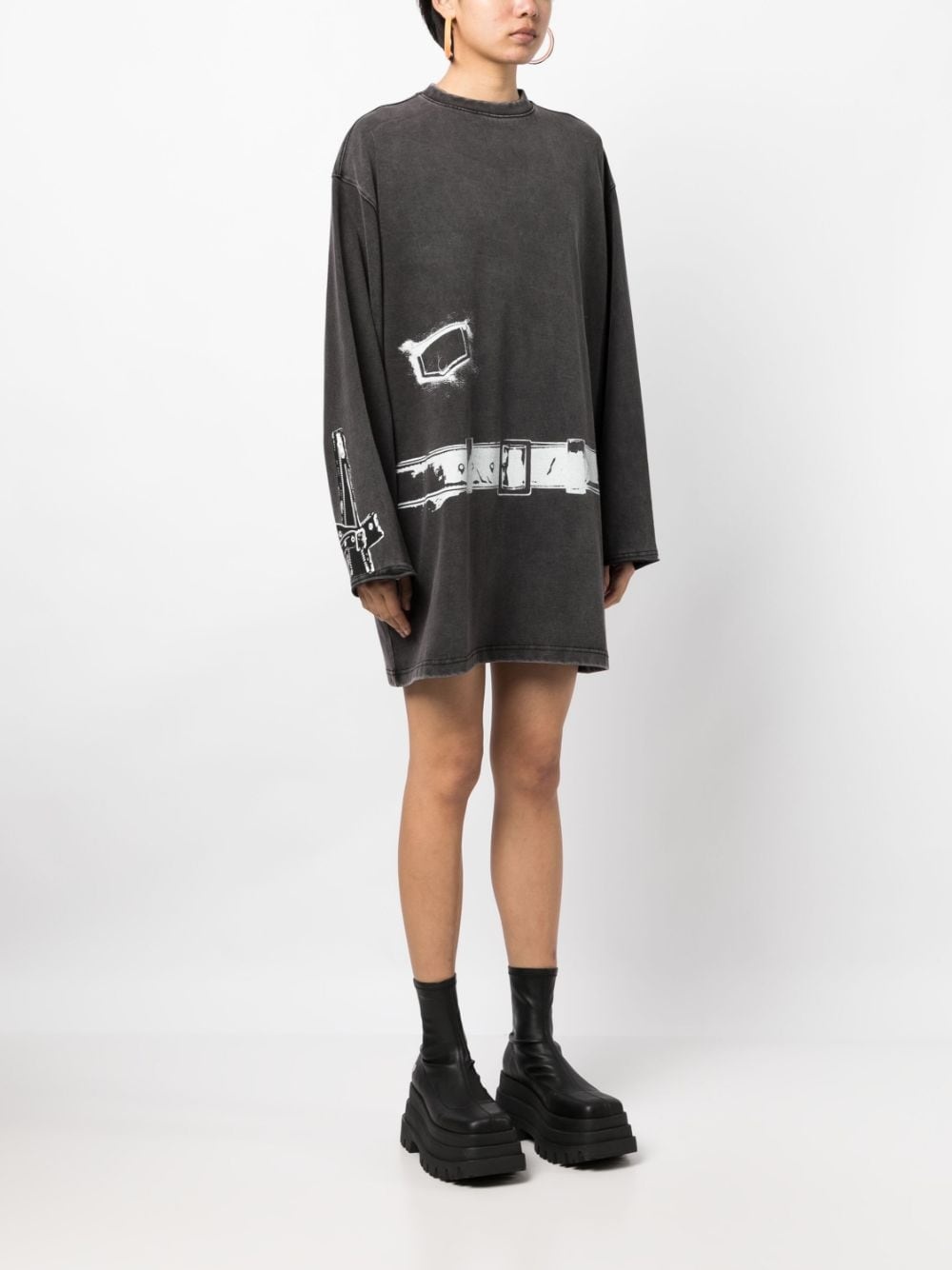 long-sleeve cotton mini dress - 3