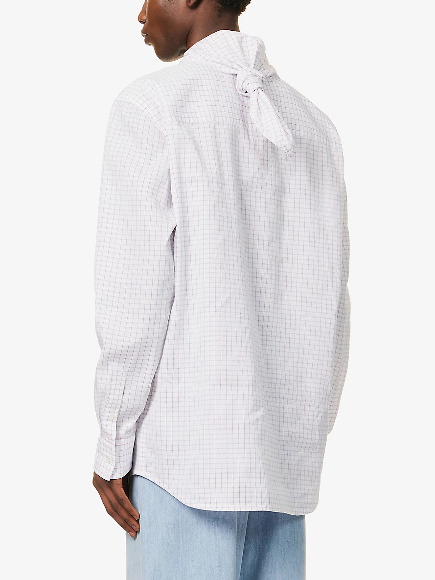 Checked pleated-cuff relaxed-fit cotton and silk-blend shirt - 4