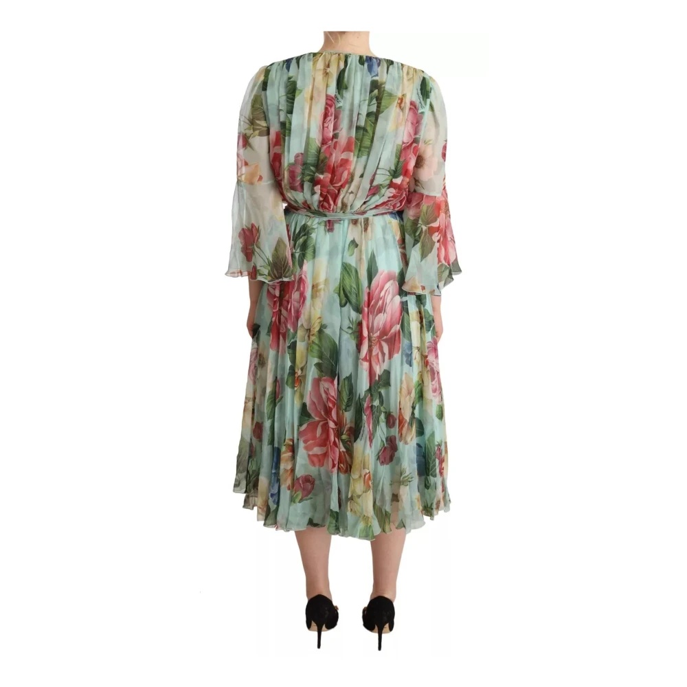 FLORAL PRINT SILK DRESS - BLUE - 4