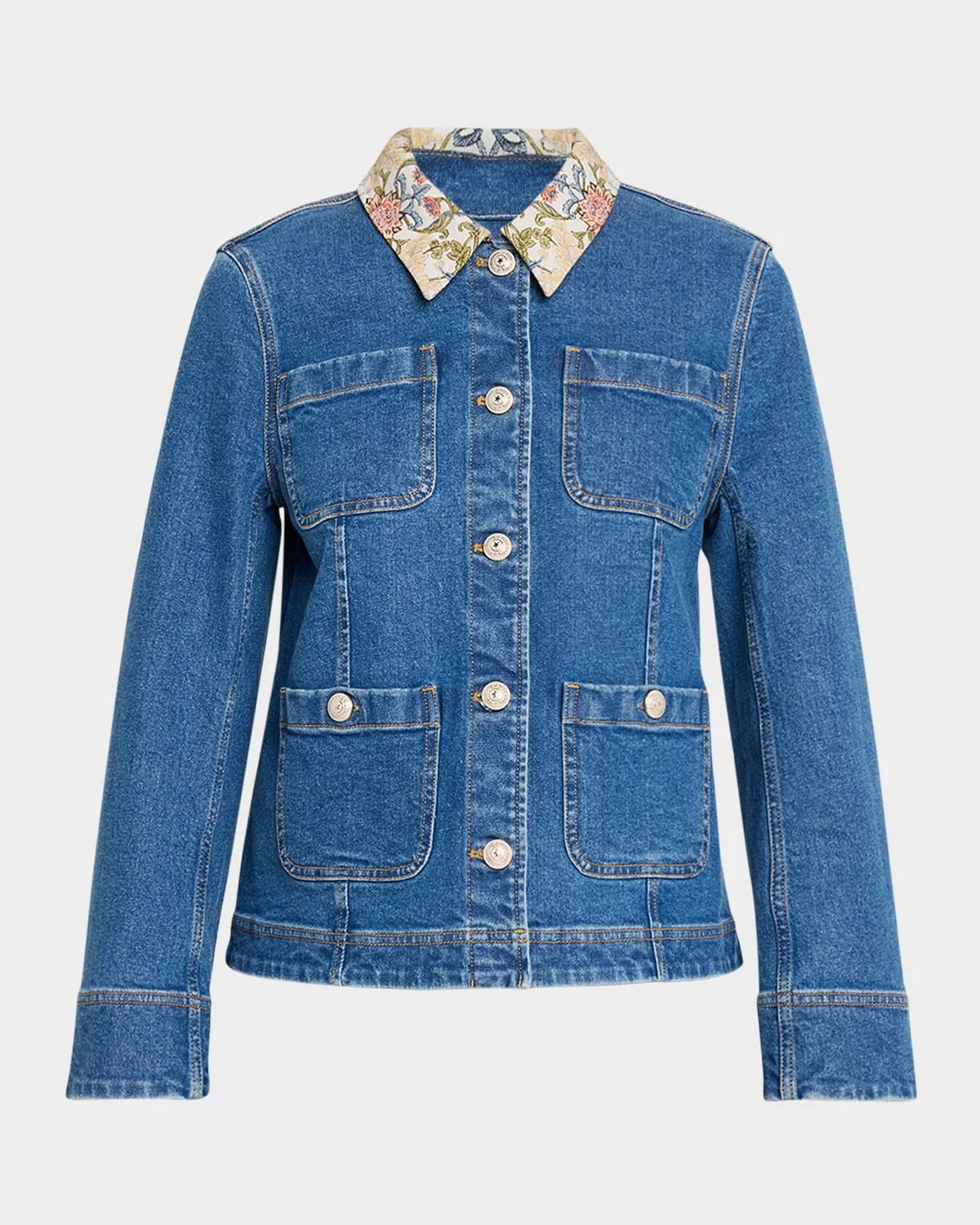 Dalton Floral-Collar Denim Jacket - 1