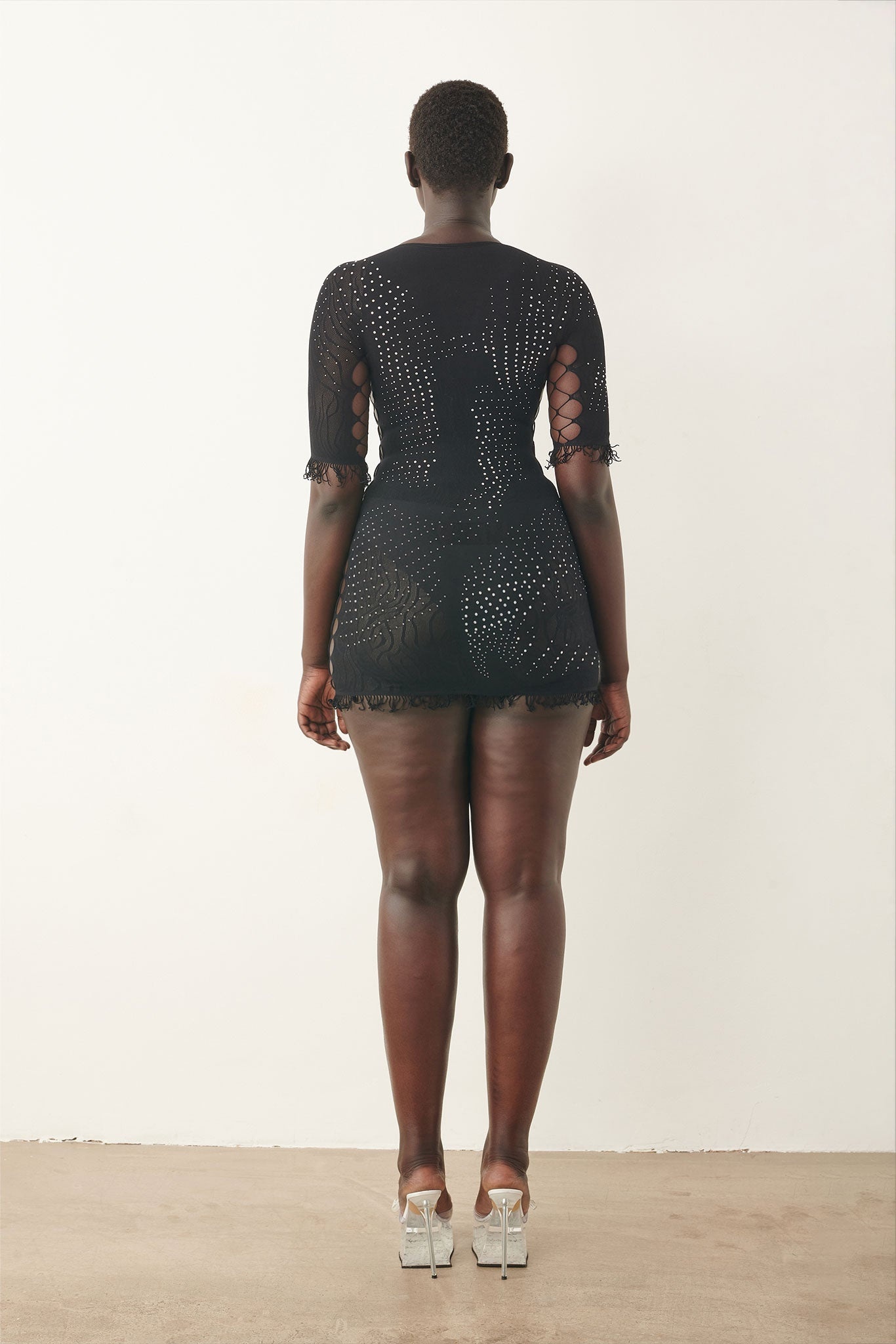 RHINESTONED MIRANDA DRESS JET BLACK - 4