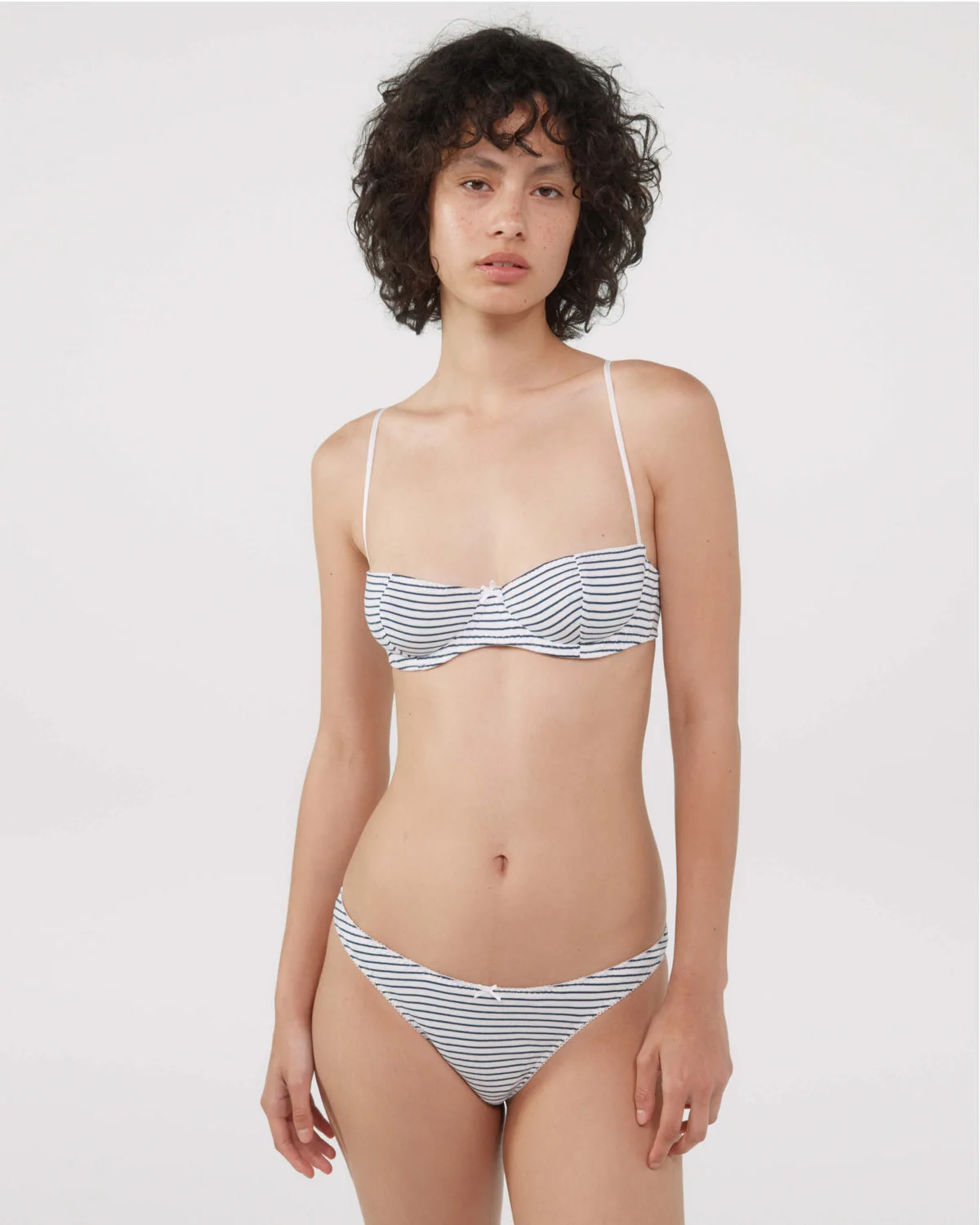 The Teacup Bra: White French Stripe Cotton Jersey - 1
