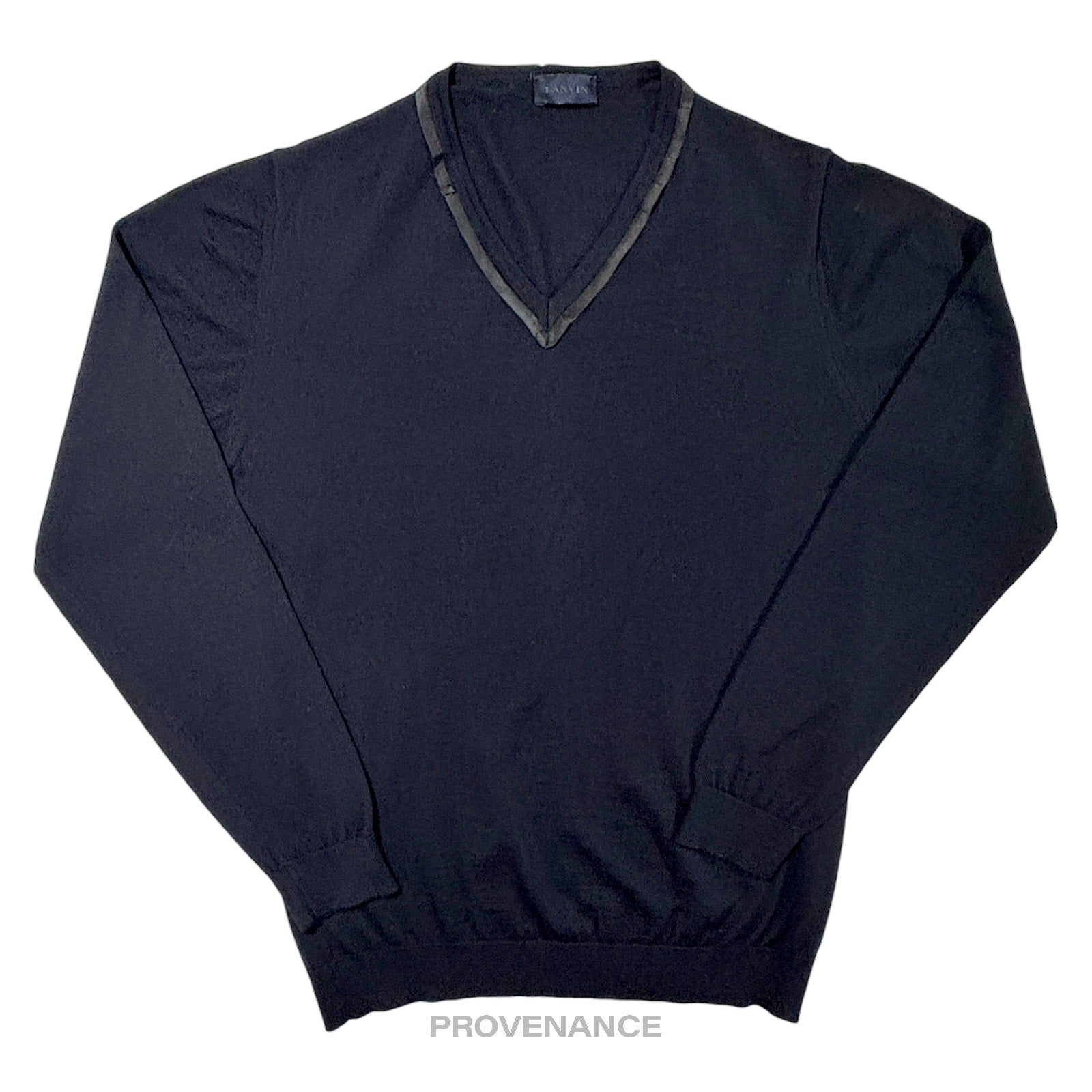 Lanvin Grosgrain Trim V-Neck Sweater - Navy Merino Wool M - 3
