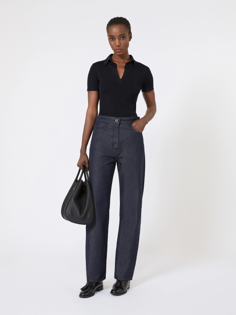 Max Mara ALBERO Rib-knit wool polo shirt - ULTRAMARINE outlook