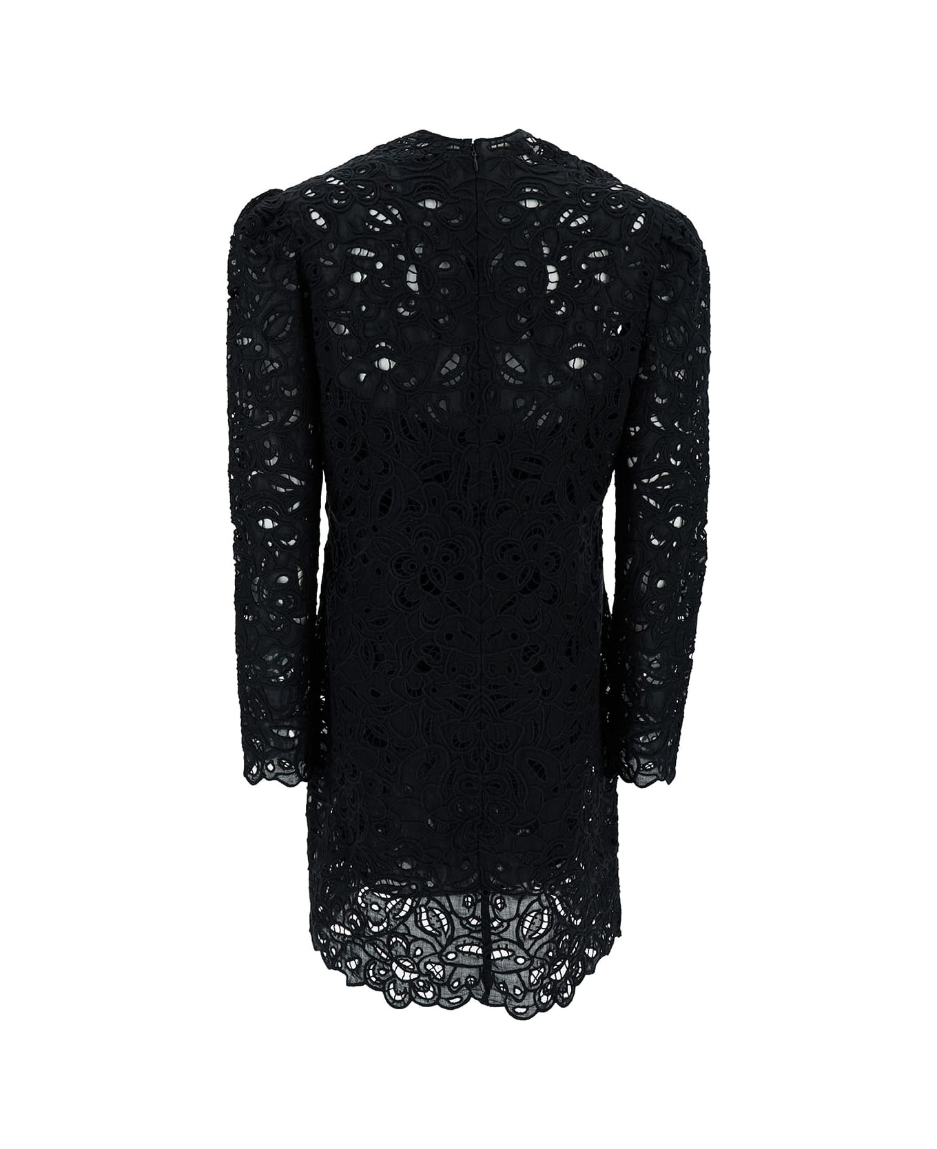 'daphne' Mini Black Dress With Flower Embroidery In Guipure Woman - 2