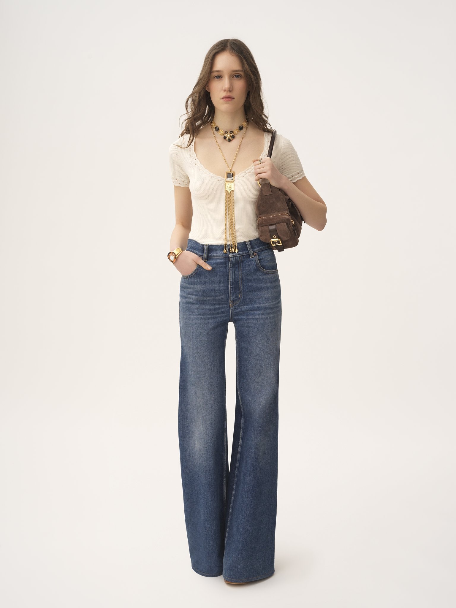 SCOOP-NECK FITTED TOP IN A WOOL KNIT & LACE - 3