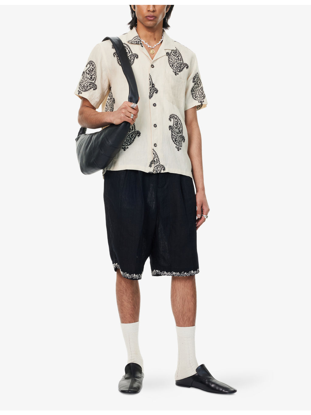 Embroidered Pleated Linen Shorts - 2