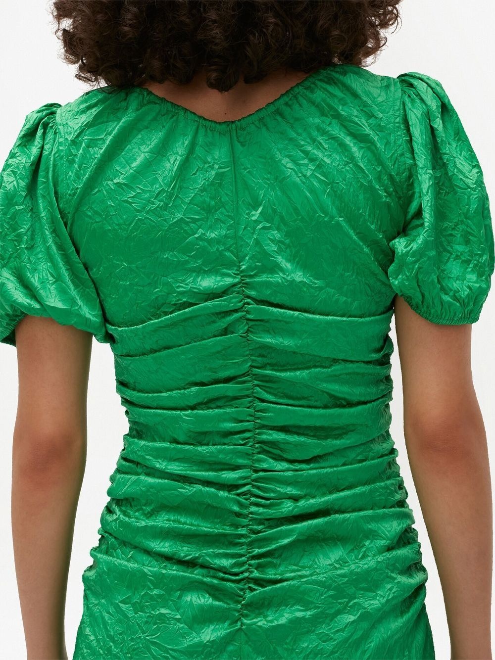 crinkled-effect puff-sleeve midi dress - 5