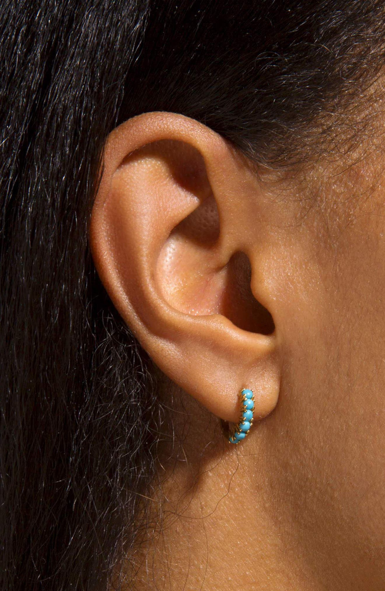 STONE AND STRAND Turquoise Huggie Hoop Earrings in 14K Yellow Gold Turquoise at Nordstrom - 2