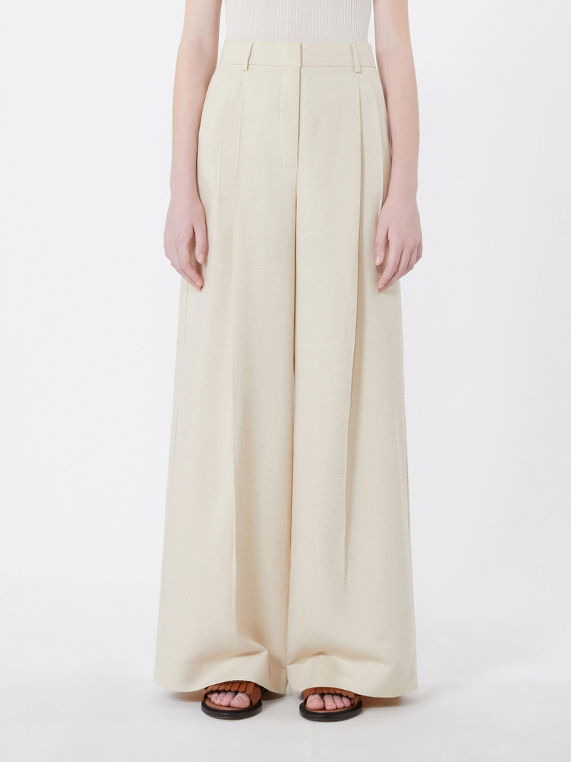 VELIERO Viscose and linen wide-leg trousers - BEIGE 3