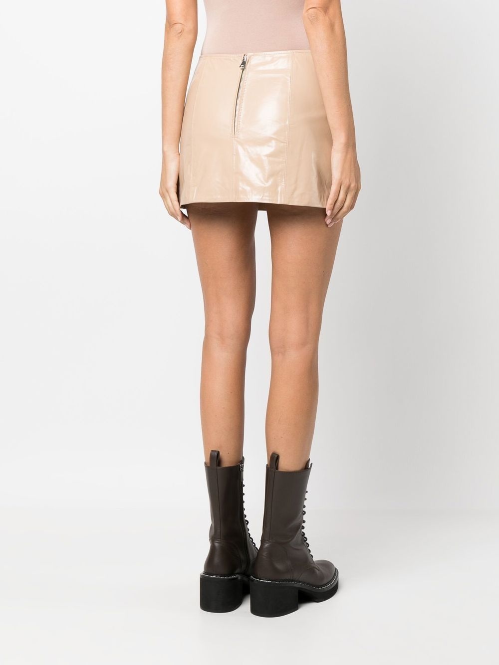 side-slit mini leather skirt - 4