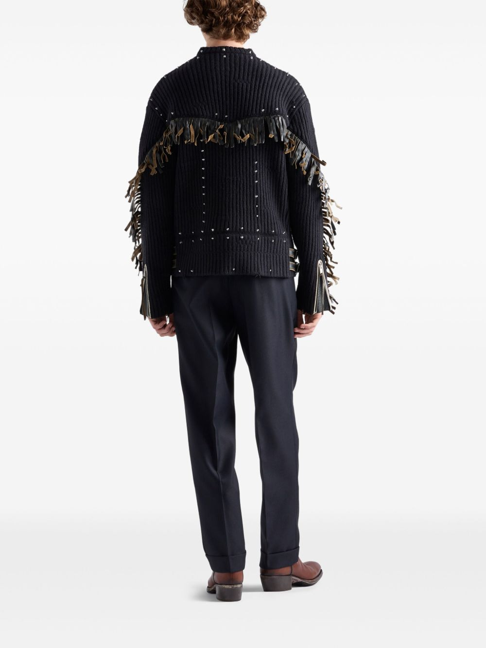 wool crew-neck fringe sweater - 3