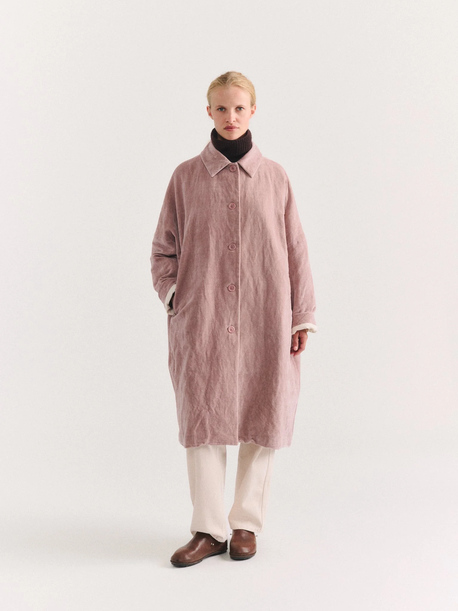 BIG BLOBBY COAT - MID VELVET - DUSTY PINK - 1