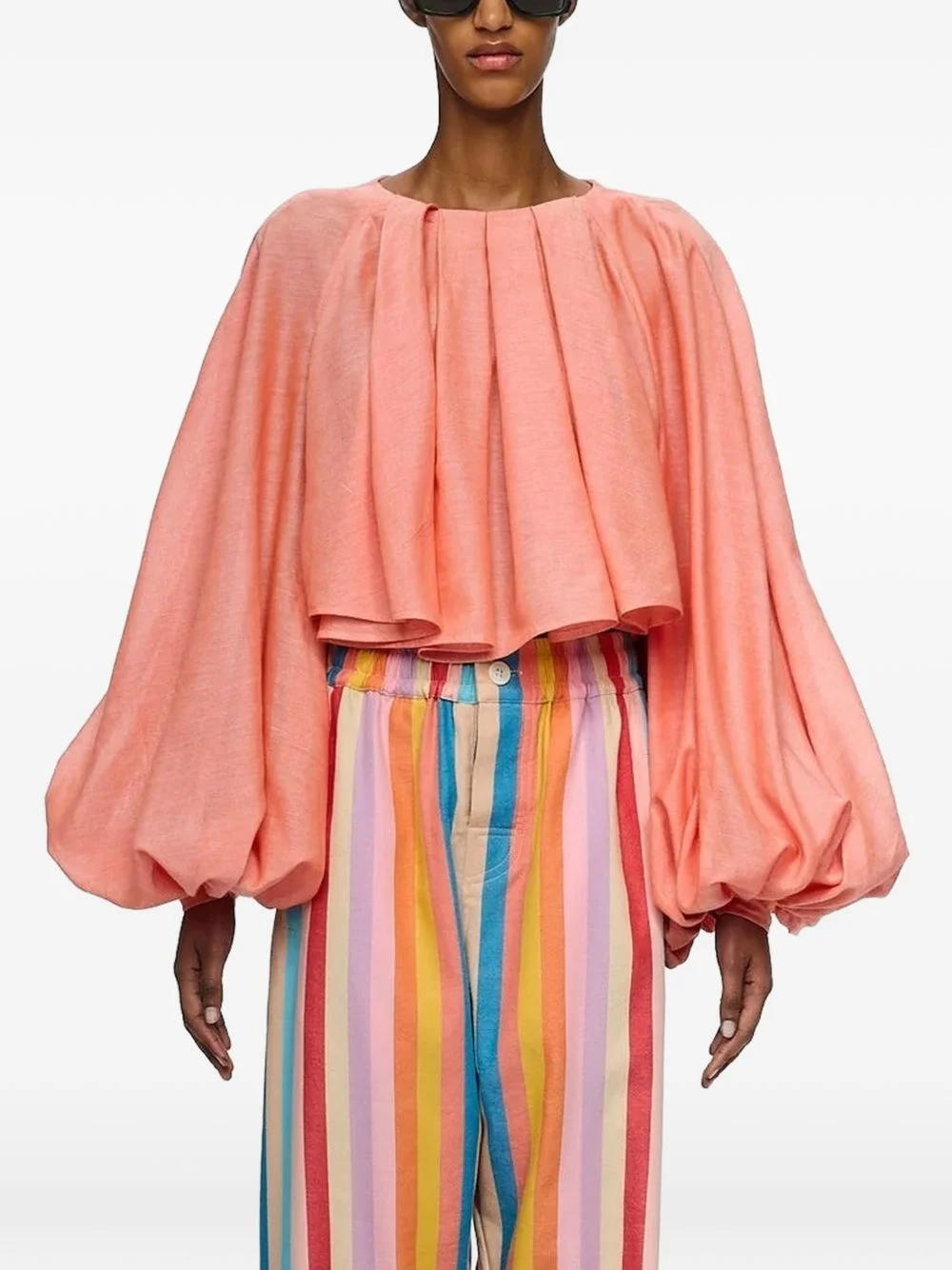 The Cropped pleated-detail balloon-sleeve blouse - 1