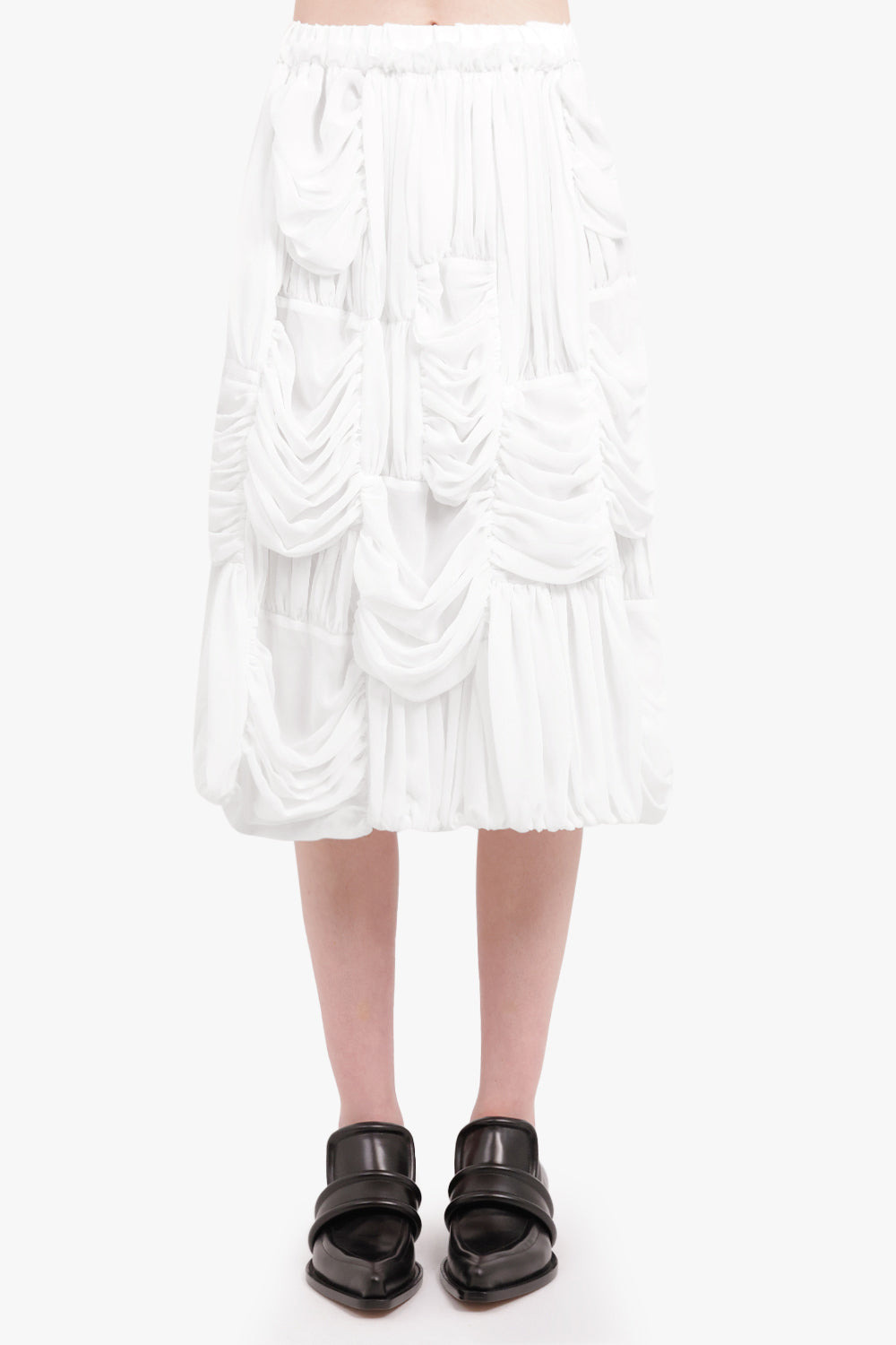 DRAPE RUCHED PANEL DRAWSTRING MIDI SKIRT | WHITE - 3