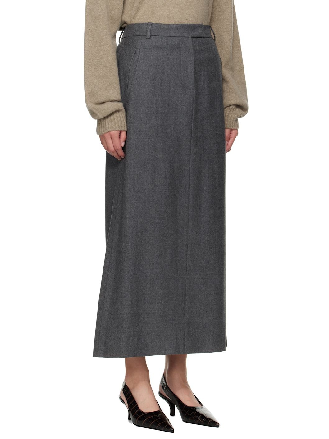 Gray Wool Tailored Maxi Skirt - 2