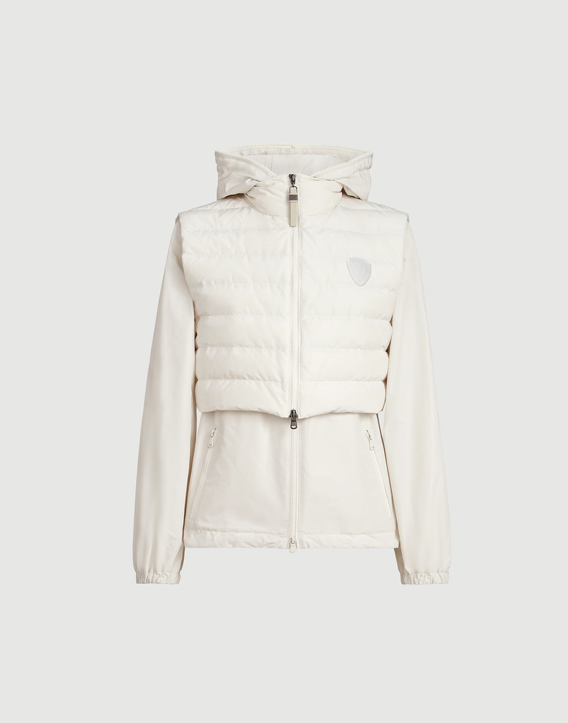 Techno cotton taffeta outerwear jacket with detachable down vest, logo and monili 1
