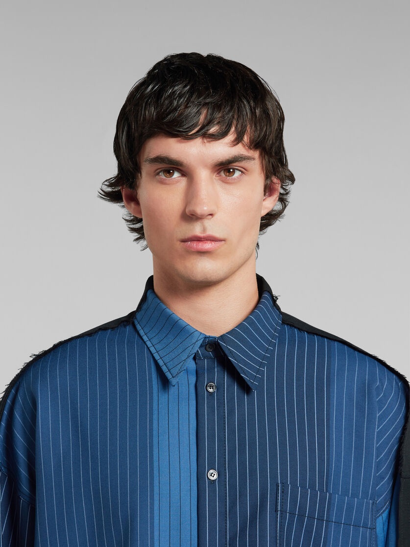 BLUE DÉGRADÉ PINSTRIPE WOOL SHIRT WITH CONTRAST BACK - 4