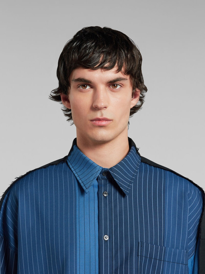 BLUE DÉGRADÉ PINSTRIPE WOOL SHIRT WITH CONTRAST BACK 4
